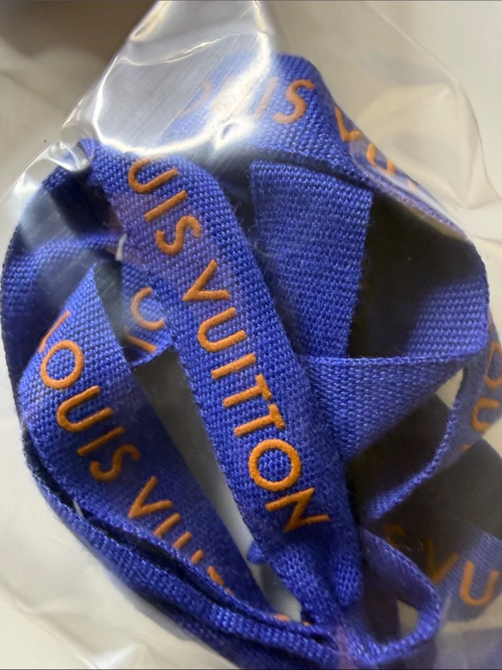 250 inches of Louis Vuitton Blue and Orange Logo Ribbons for gifting crafting